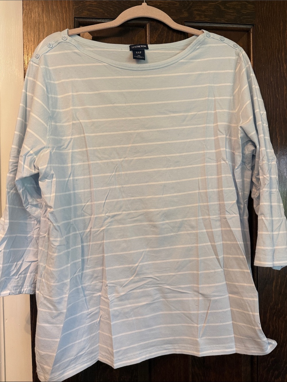 GAP Light Blue and White Striped Crewneck Tee